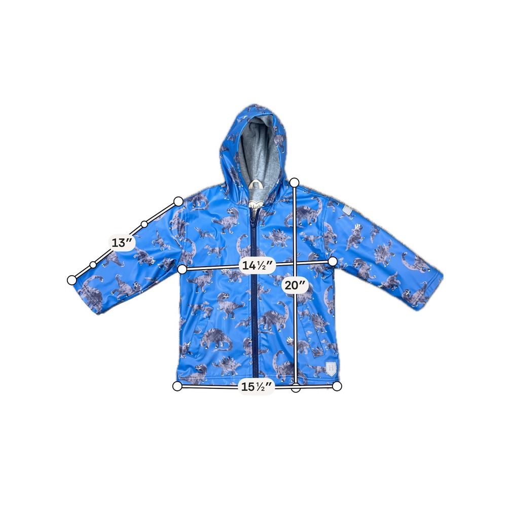 Hatley Kids Blue Dinosaur Print Hooded Rain Jacket Size 4 Waterproof Full Zip - Picture 11 of 14
